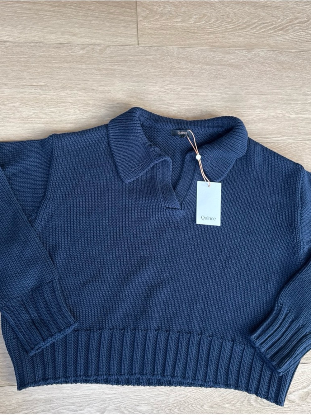 Quince women’s Navy Knit Polo Sweater